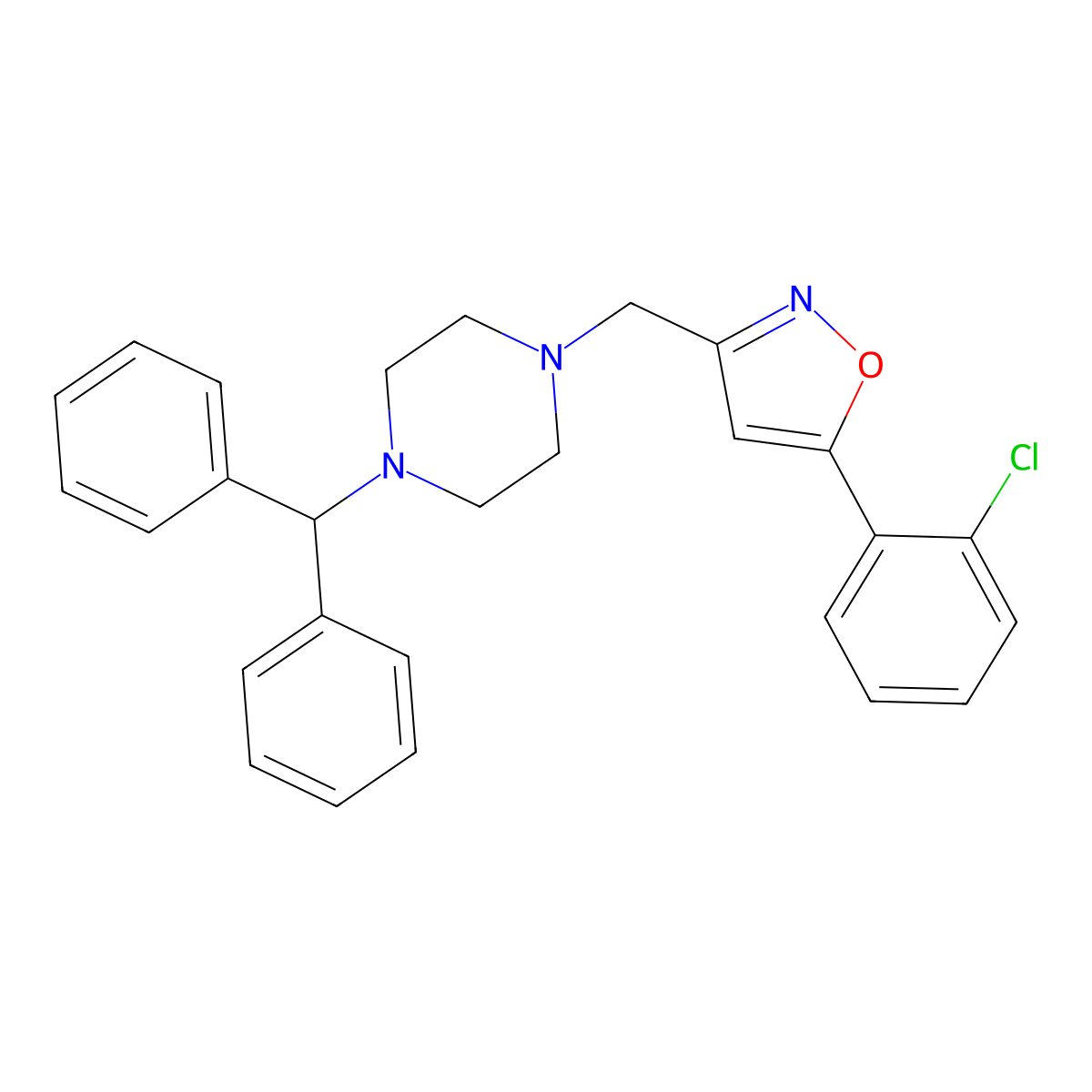 1-Benzhydryl-4-{[5-(2-chlorophenyl)-3-isoxazolyl]methyl}piperazine molecular structure, CAS 339019-78-2