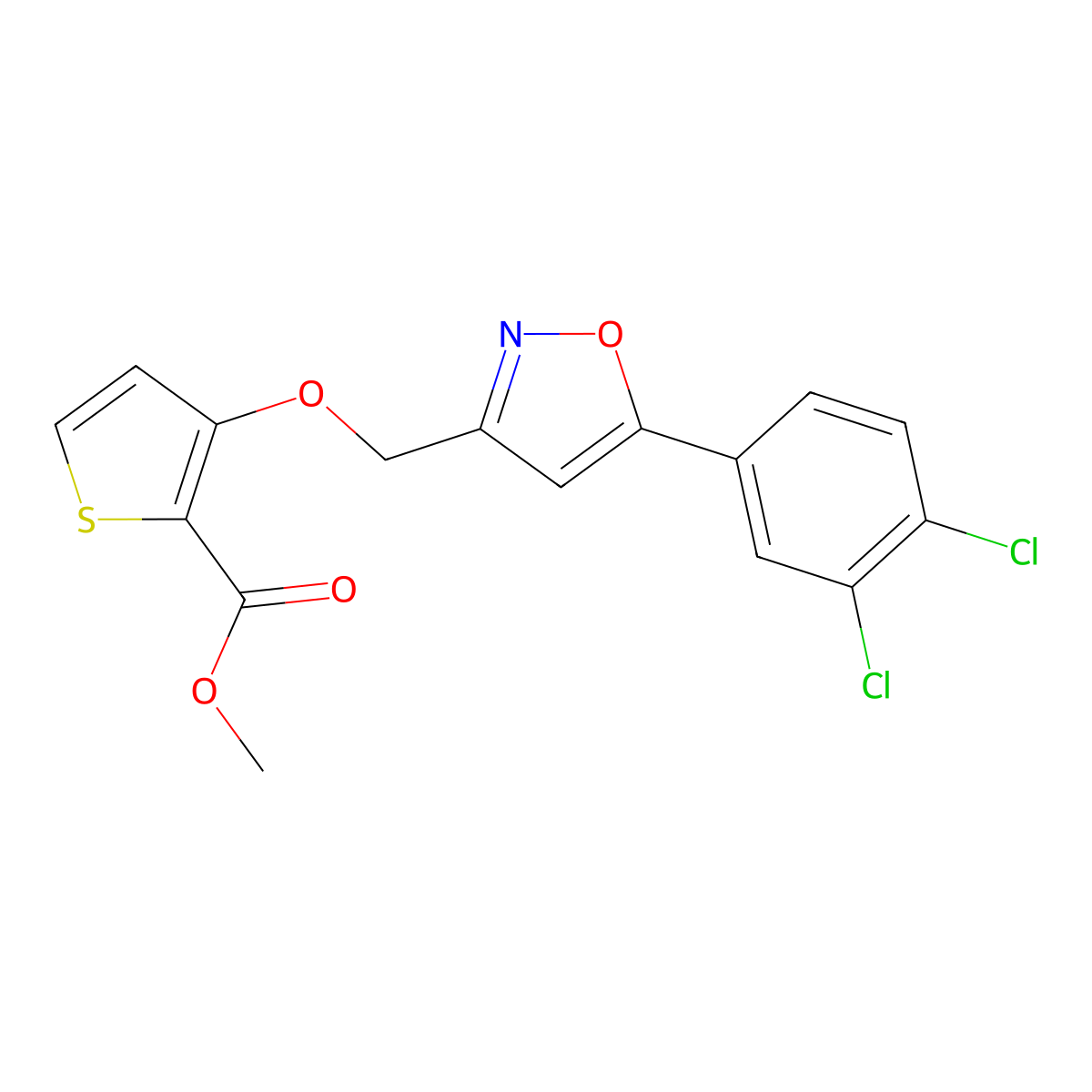 Methyl 3-{[5-(3,4-dichlorophenyl)-3-isoxazolyl]methoxy}-2-thiophenecarboxylate molecular structure, CAS 339019-87-3