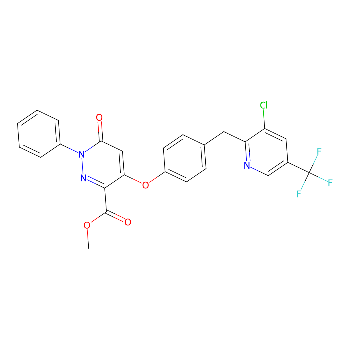 Methyl 4-[4-[[3-chloro-5-(trifluoromethyl)pyridin-2-yl]methyl]phenoxy]-6-oxo-1-phenylpyridazine-3-carboxylate molecular structure, CAS 339020-38-1