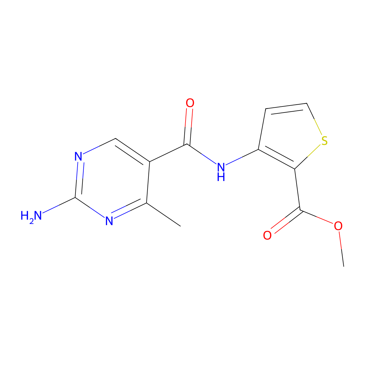 Methyl 3-{[(2-amino-4-methyl-5-pyrimidinyl)carbonyl]amino}-2-thiophenecarboxylate molecular structure, CAS 339020-63-2