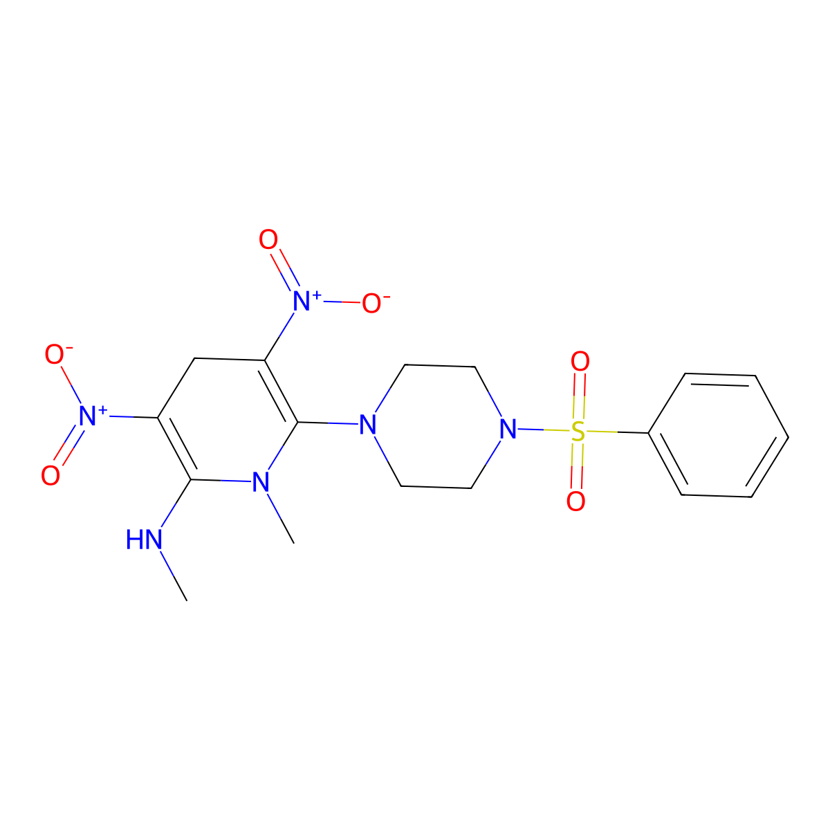 N,1-dimethyl-3,5-dinitro-6-[4-(phenylsulfonyl)piperazino]-1,4-dihydro-2-pyridinamine molecular structure, CAS 339020-84-7