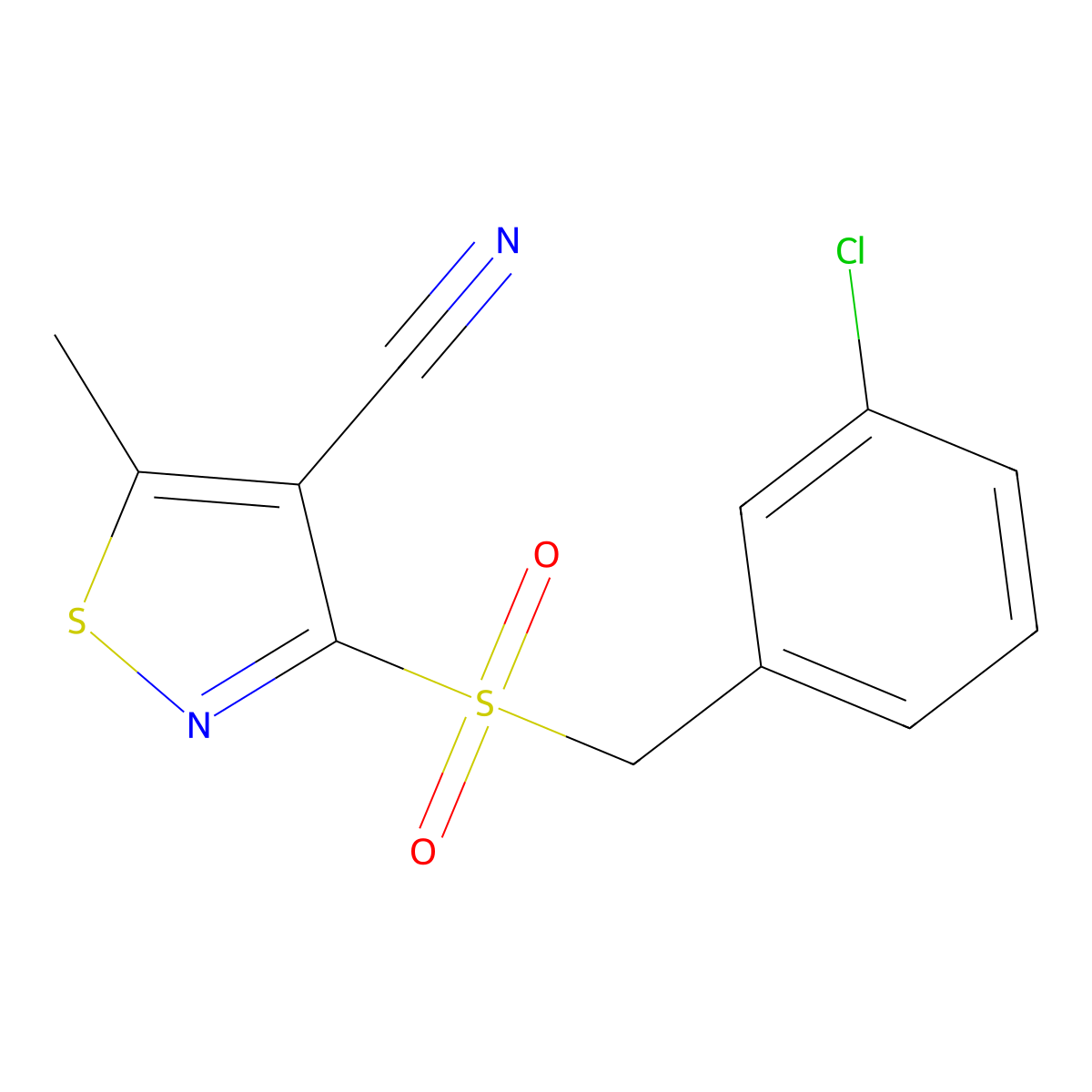 3-[(3-Chlorobenzyl)sulfonyl]-5-methyl-4-isothiazolecarbonitrile molecular structure, CAS 339021-01-1