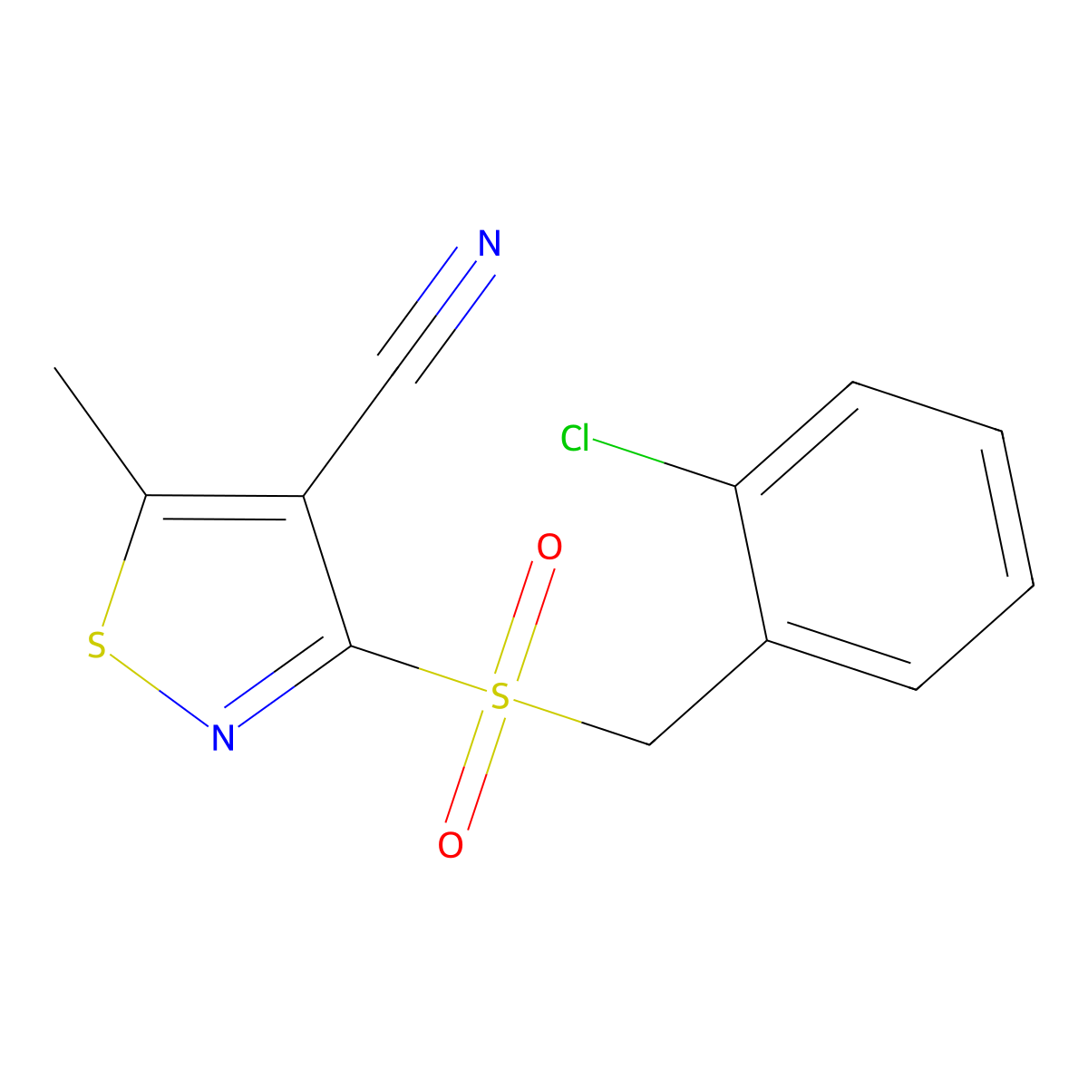 3-[[(2-Chlorophenyl)methyl]sulfonyl]-5-methyl-4-isothiazolecarbonitrile molecular structure, CAS 339021-04-4
