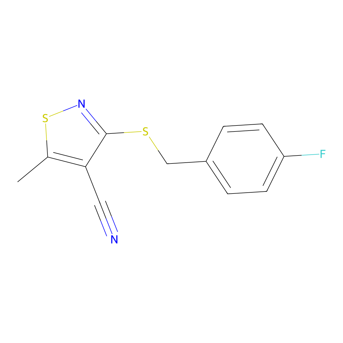 3-[(4-Fluorobenzyl)sulfanyl]-5-methyl-4-isothiazolecarbonitrile molecular structure, CAS 339021-11-3
