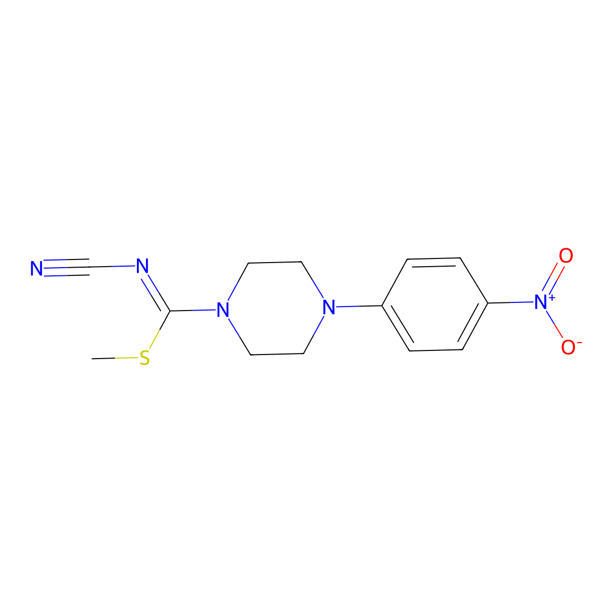 methyl N-cyano-4-(4-nitrophenyl)tetrahydro-1(2H)-pyrazinecarbimidothioate molecular structure, CAS 339021-28-2