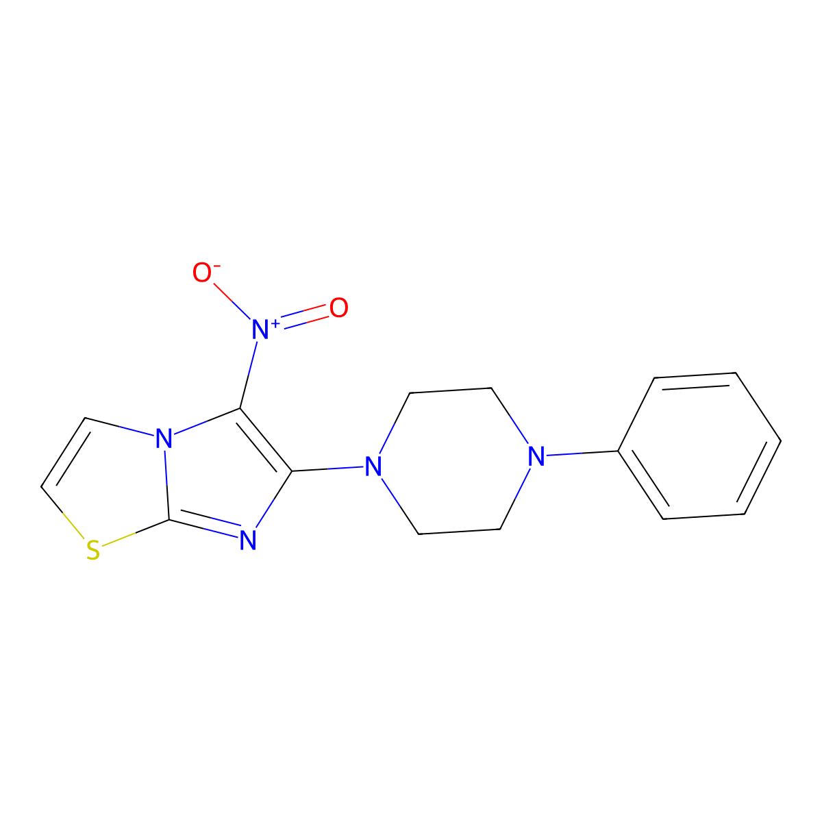 5-Nitro-6-(4-phenylpiperazino)imidazo[2,1-b][1,3]thiazole molecular structure, CAS 339021-38-4