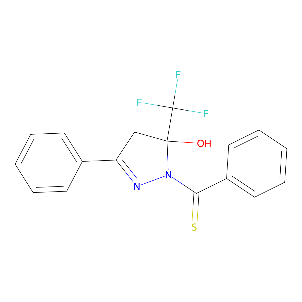 3-Phenyl-1-(phenylthioxomethyl)-5-(trifluoromethyl)-2-pyrazolin-5-ol molecular structure, CAS 339021-82-8