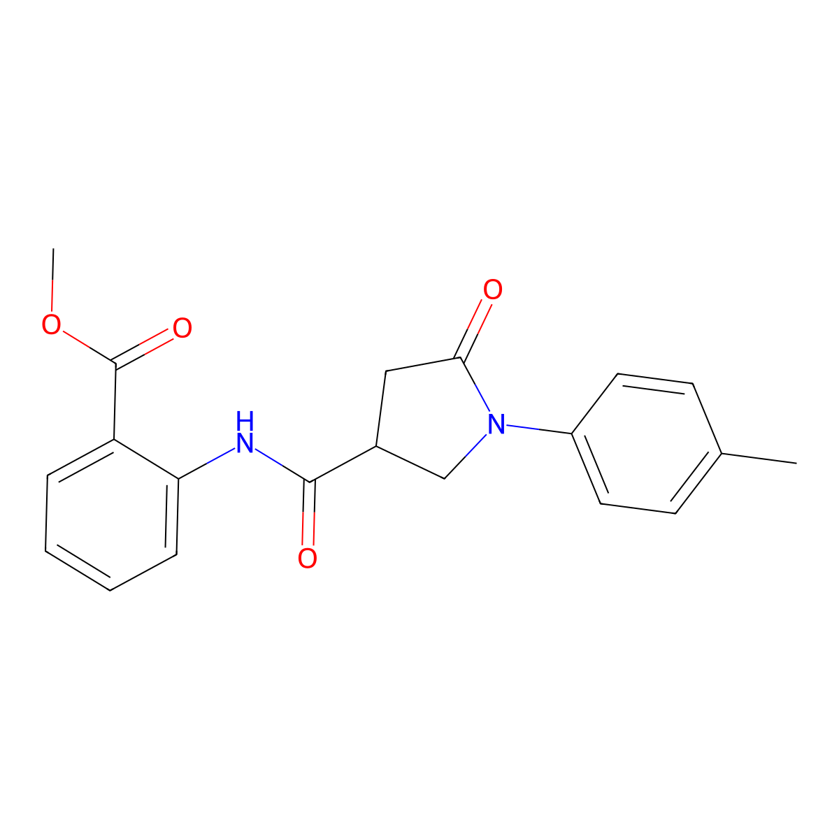2-[(5-Oxo-1-p-tolyl-pyrrolidine-3-carbonyl)-amino]-benzoic acid methyl ester molecular structure, CAS 339021-99-7