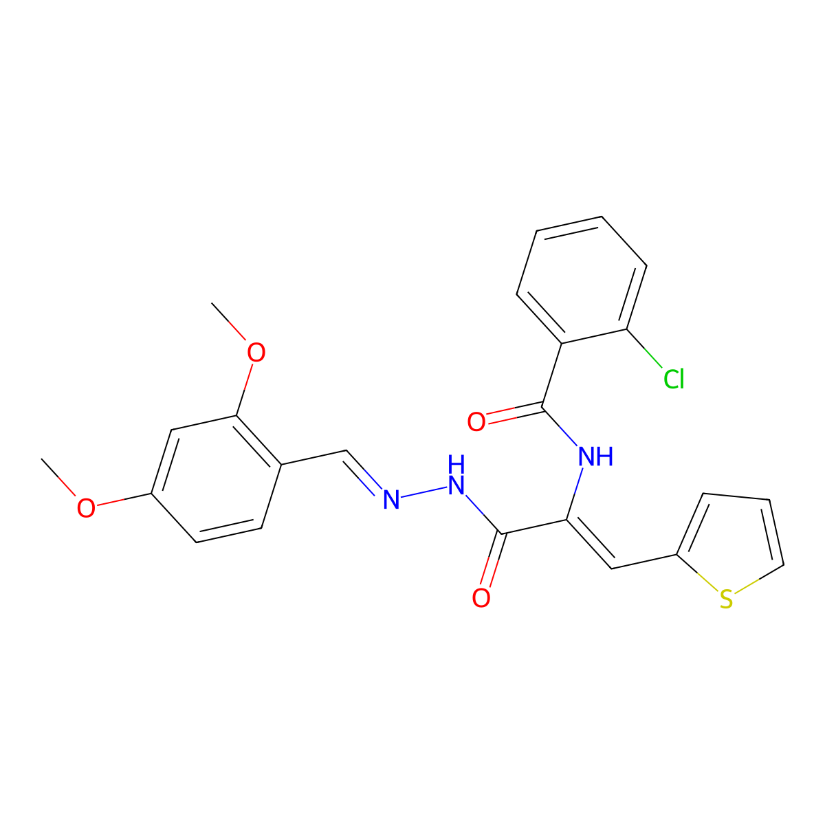 2-[(2-Chlorobenzoyl)amino]-3-(2-thienyl)-2-propenoic acid 2-[(2,4-dimethoxyphenyl)methylene]hydrazide molecular structure, CAS 339022-48-9