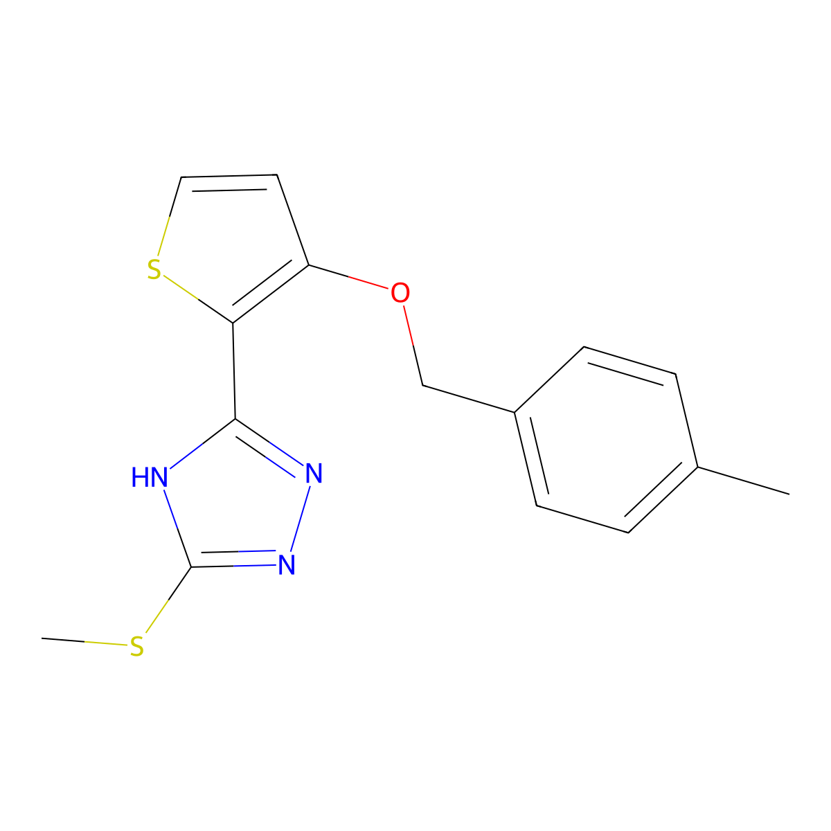 5-[3-[(4-methylphenyl)methoxy]-2-thiophenyl]-3-(methylthio)-1H-1,2,4-triazole molecular structure, CAS 339022-51-4