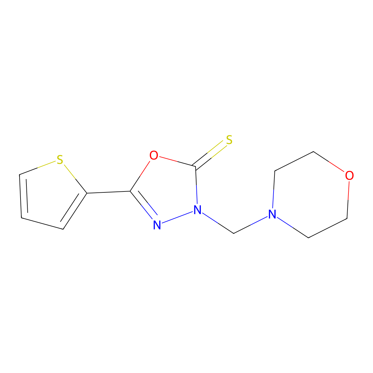 3-(morpholinomethyl)-5-(2-thienyl)-1,3,4-oxadiazole-2(3H)-thione molecular structure, CAS 339022-61-6