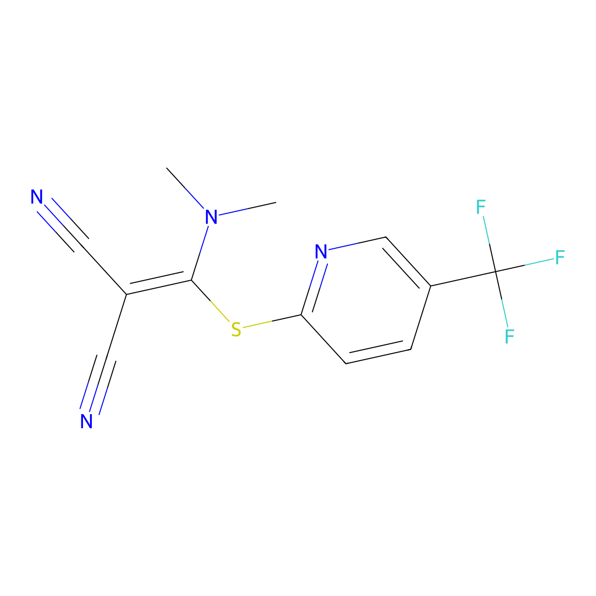 2-((Dimethylamino){[5-(trifluoromethyl)-2-pyridinyl]sulfanyl}methylene)malononitrile molecular structure, CAS 339022-95-6