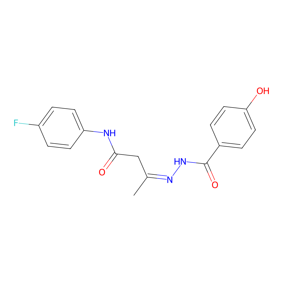4-Hydroxybenzoic acid 2-[3-[(4-fluorophenyl)amino]-1-methyl-3-oxopropylidene]hydrazide molecular structure, CAS 339023-14-2