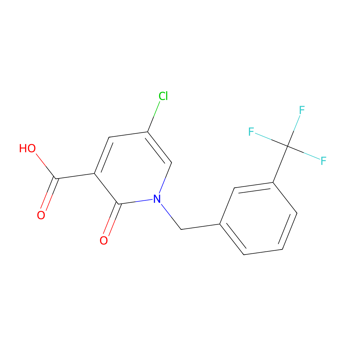 5-Chloro-2-oxo-1-[3-(trifluoromethyl)benzyl]-1,2-dihydro-3-pyridinecarboxylic acid molecular structure, CAS 339024-23-6