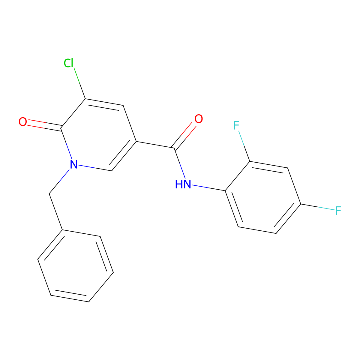 1-benzyl-5-chloro-N-(2,4-difluorophenyl)-6-oxo-1,6-dihydro-3-pyridinecarboxamide molecular structure, CAS 339024-42-9