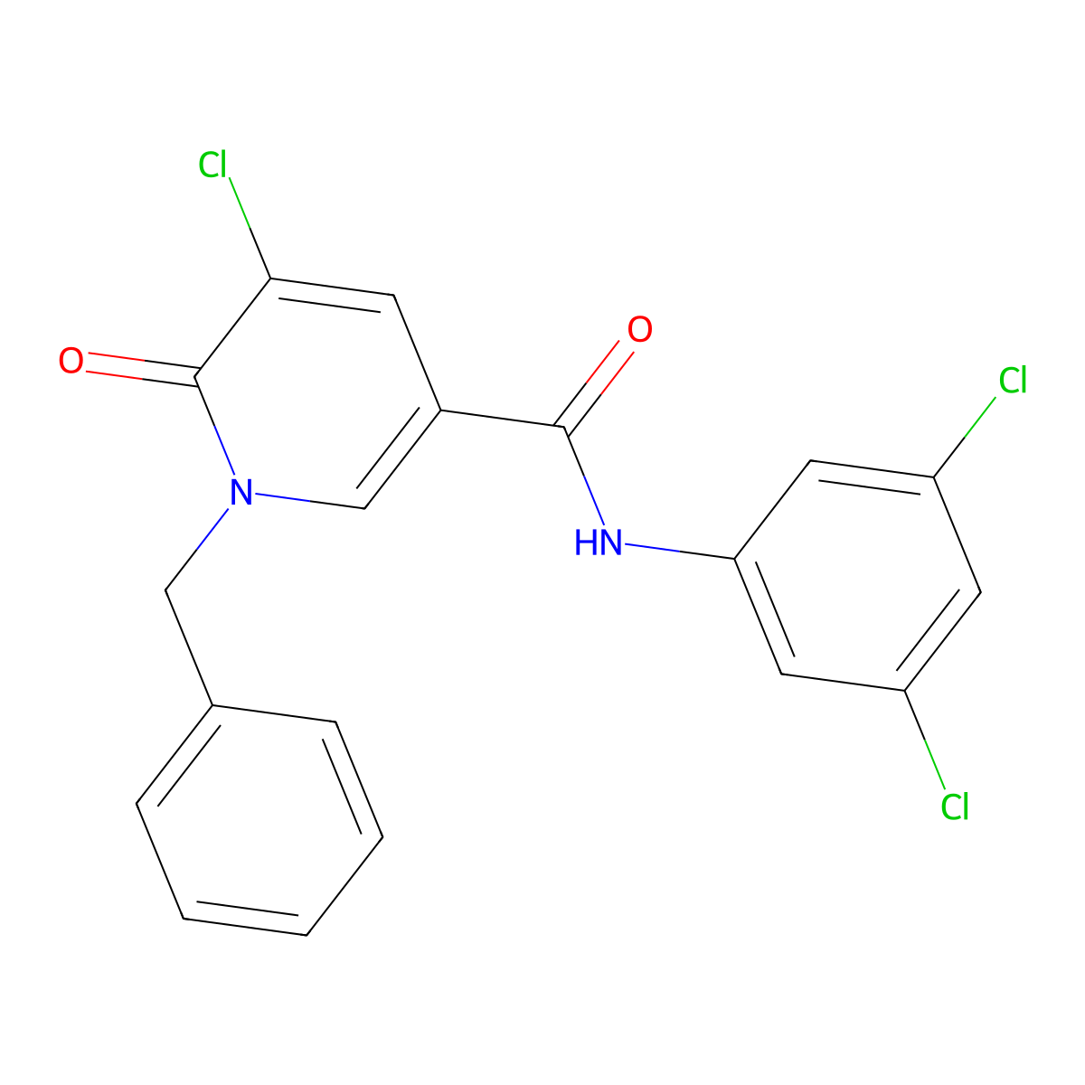 1-benzyl-5-chloro-N-(3,5-dichlorophenyl)-6-oxo-1,6-dihydro-3-pyridinecarboxamide molecular structure, CAS 339024-51-0