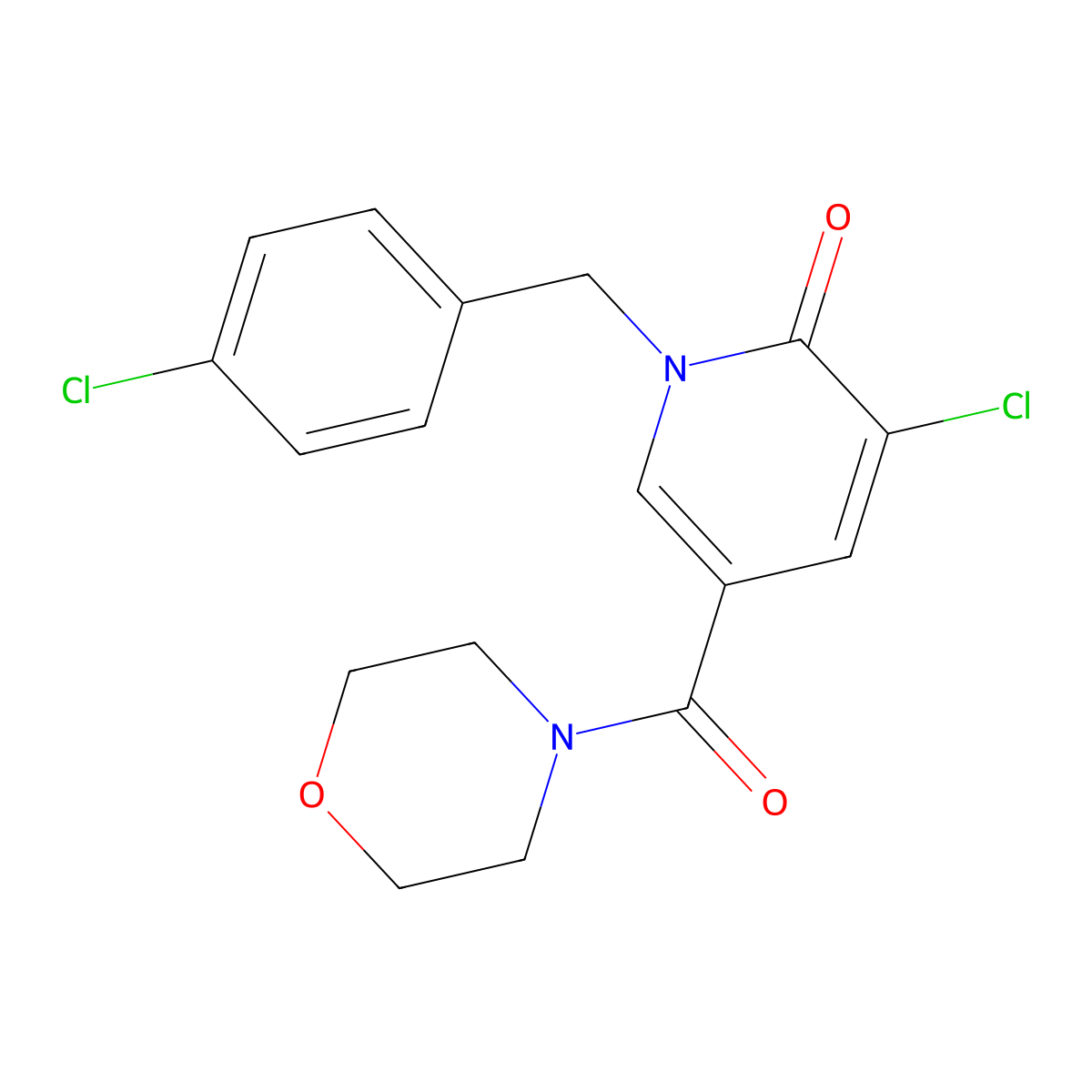 3-chloro-1-(4-chlorobenzyl)-5-(morpholinocarbonyl)-2(1H)-pyridinone molecular structure, CAS 339024-79-2