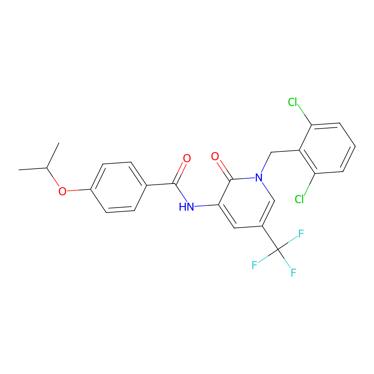 N-[1-(2,6-dichlorobenzyl)-2-oxo-5-(trifluoromethyl)-1,2-dihydro-3-pyridinyl]-4-isopropoxybenzenecarboxamide molecular structure, CAS 339025-21-7