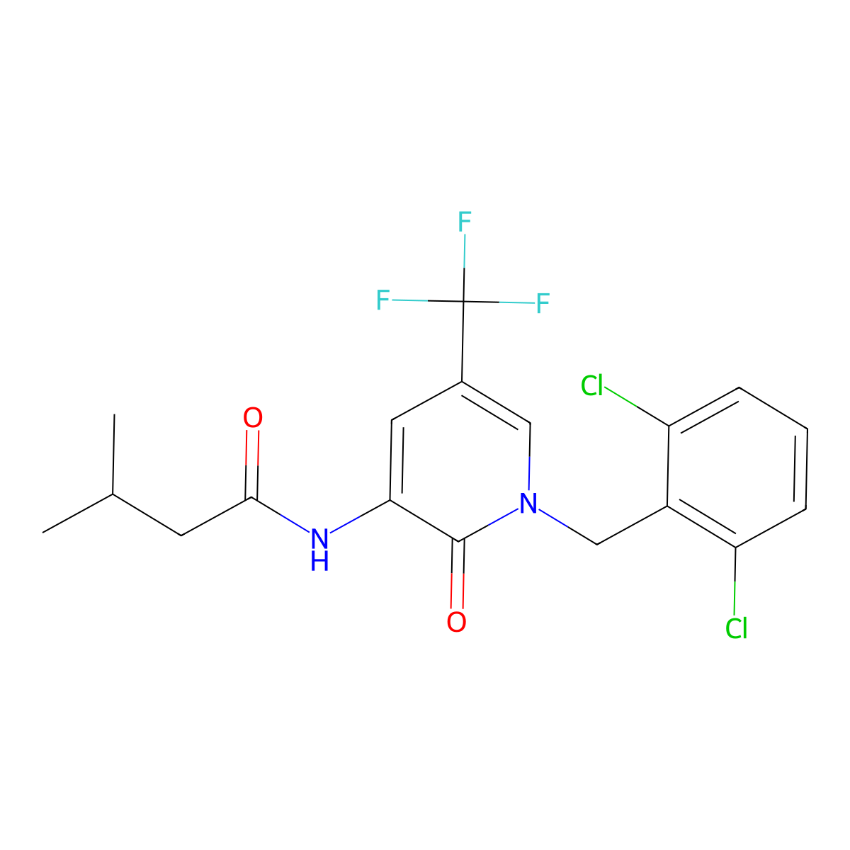 N-[1-(2,6-dichlorobenzyl)-2-oxo-5-(trifluoromethyl)-1,2-dihydro-3-pyridinyl]-3-methylbutanamide molecular structure, CAS 339025-25-1