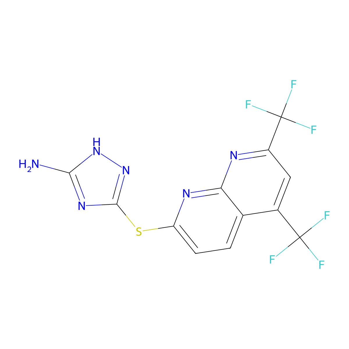 3-{[5,7-bis(trifluoromethyl)[1,8]naphthyridin-2-yl]sulfanyl}-1H-1,2,4-triazol-5-amine molecular structure, CAS 339026-17-4