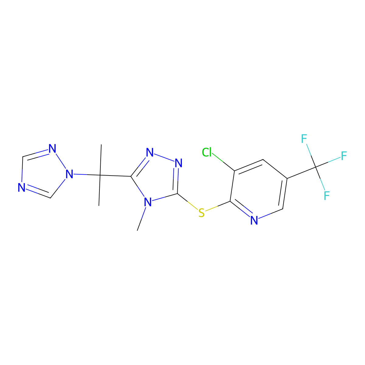 3-chloro-2-({4-methyl-5-[1-methyl-1-(1H-1,2,4-triazol-1-yl)ethyl]-4H-1,2,4-triazol-3-yl}sulfanyl)-5-(trifluoromethyl)pyridine molecular structure, CAS 339026-48-1