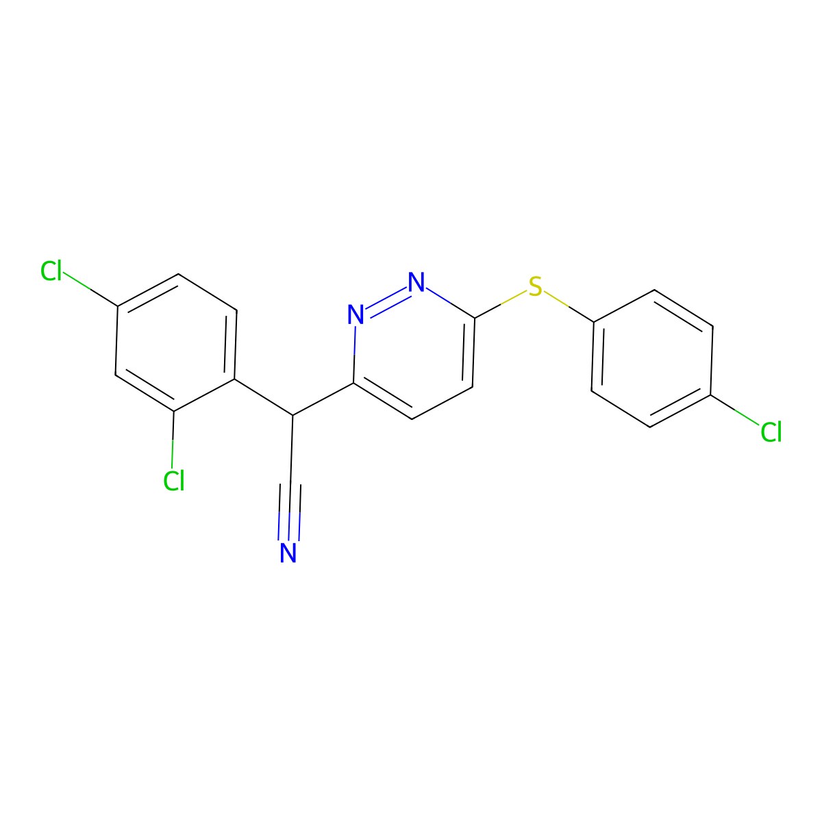 2-[6-(4-Chlorophenyl)sulfanylpyridazin-3-yl]-2-(2,4-dichlorophenyl)acetonitrile molecular structure, CAS 339026-64-1