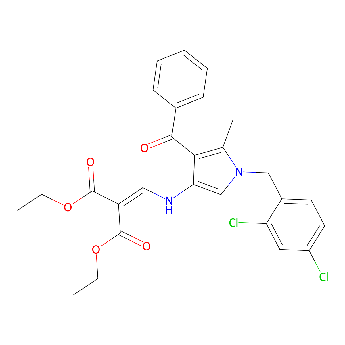 diethyl 2-({[4-benzoyl-1-(2,4-dichlorobenzyl)-5-methyl-1H-pyrrol-3-yl]amino}methylene)malonate molecular structure, CAS 339028-63-6