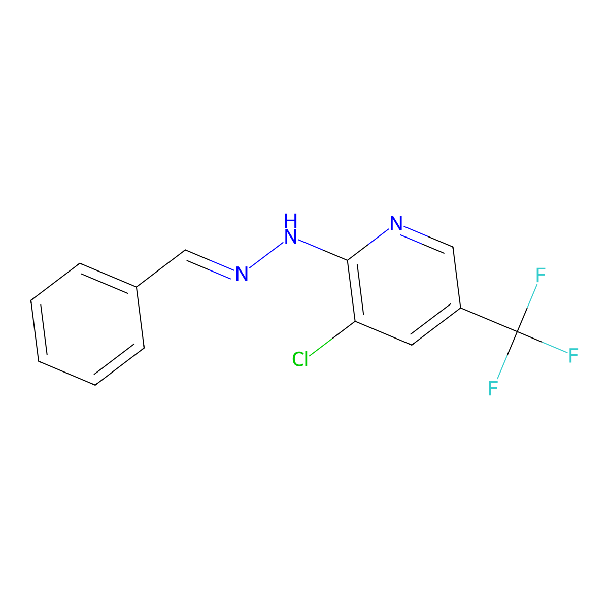 3-chloro-2-[(E)-2-(phenylmethylidene)hydrazin-1-yl]-5-(trifluoromethyl)pyridine molecular structure, CAS 339029-71-9