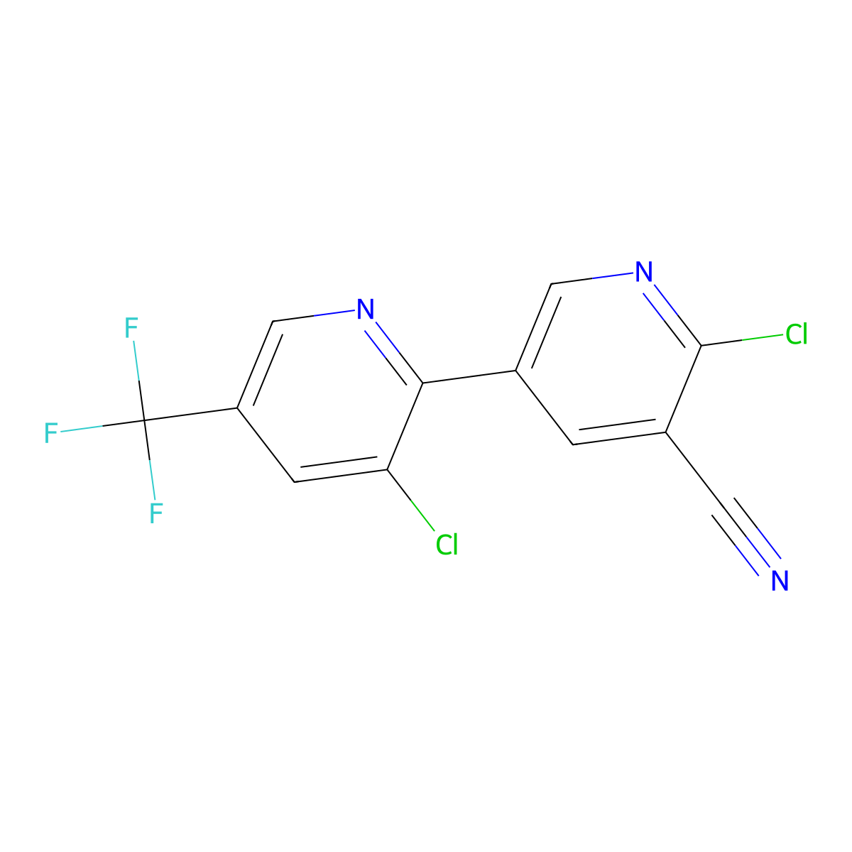 2-Chloro-3-cyano-5-(3-chloro-5-trifluoromethyl-2-pyridyl)pyridine molecular structure, CAS 339029-77-5