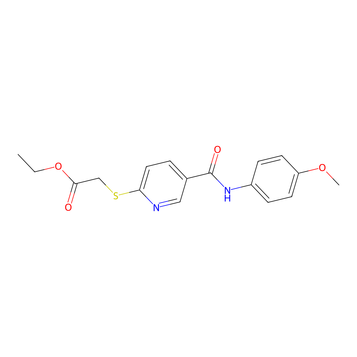 Ethyl 2-({5-[(4-methoxyanilino)carbonyl]-2-pyridinyl}sulfanyl)acetate molecular structure, CAS 339030-25-0