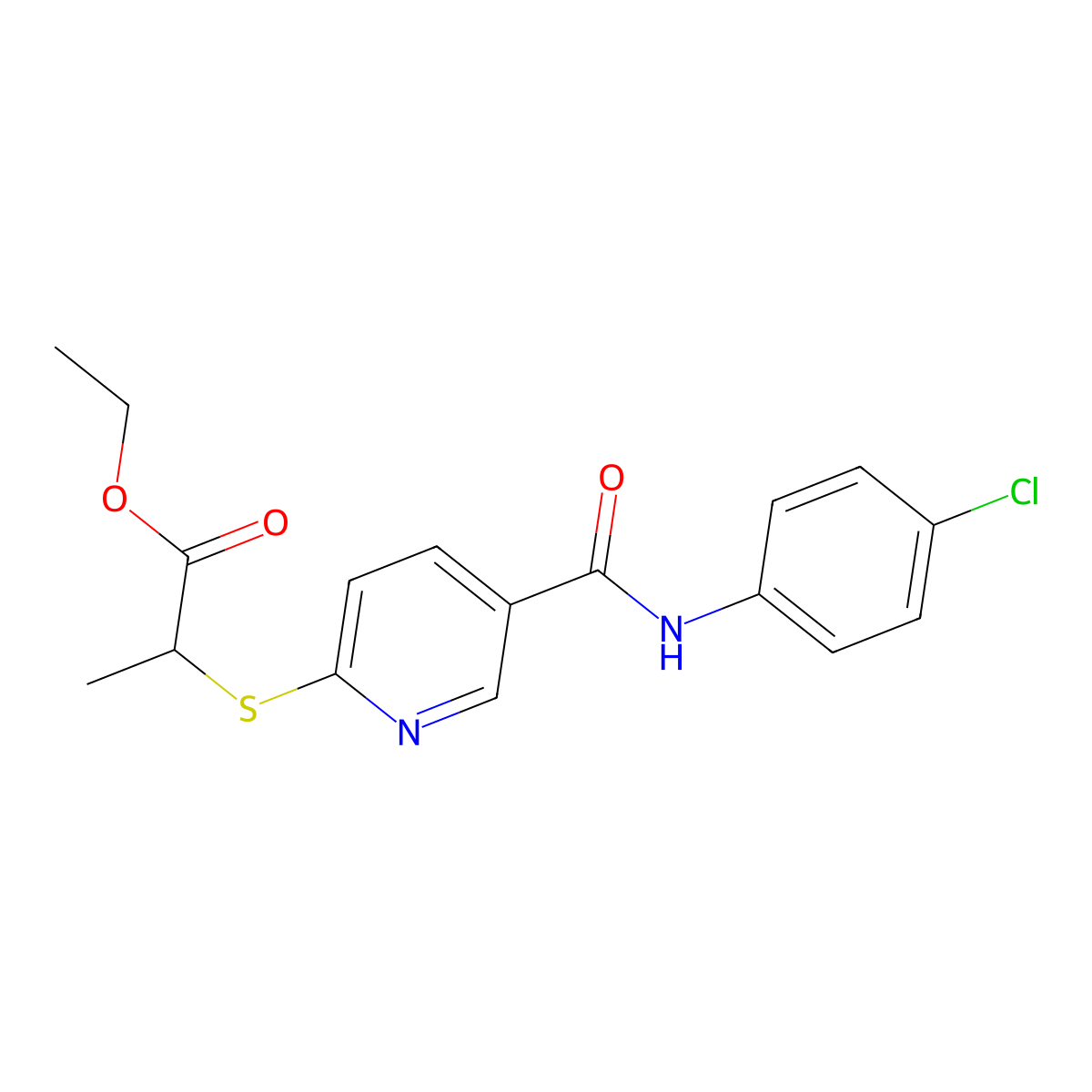 Ethyl 2-({5-[(4-chloroanilino)carbonyl]-2-pyridinyl}sulfanyl)propanoate molecular structure, CAS 339030-31-8