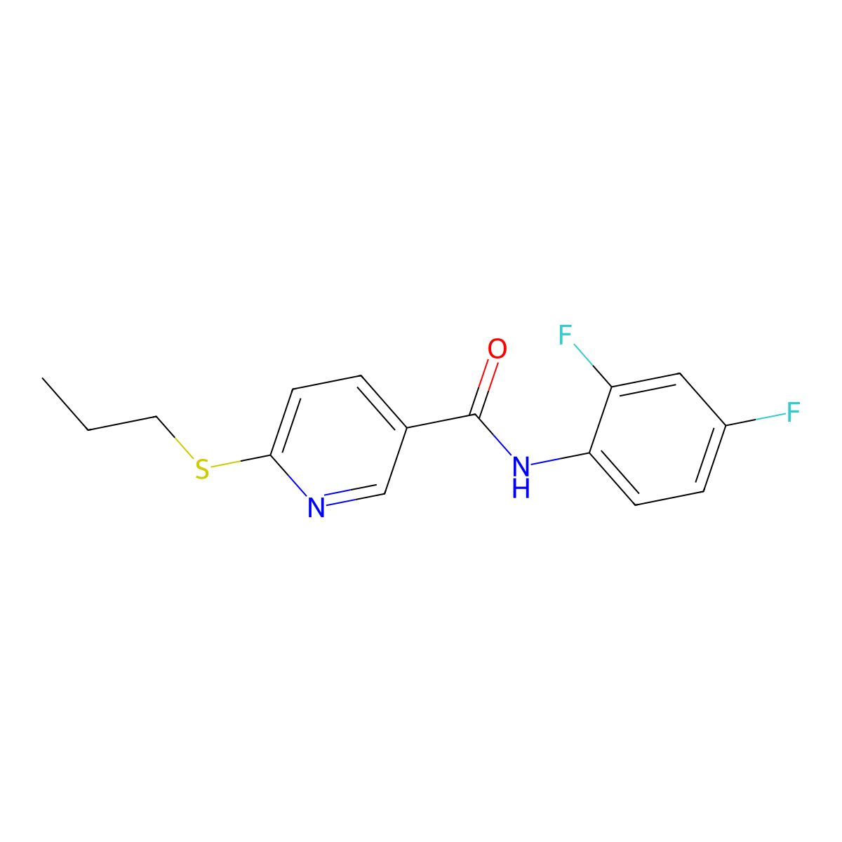 N-(2,4-difluorophenyl)-6-(propylthio)-3-pyridinecarboxamide molecular structure, CAS 339030-43-2