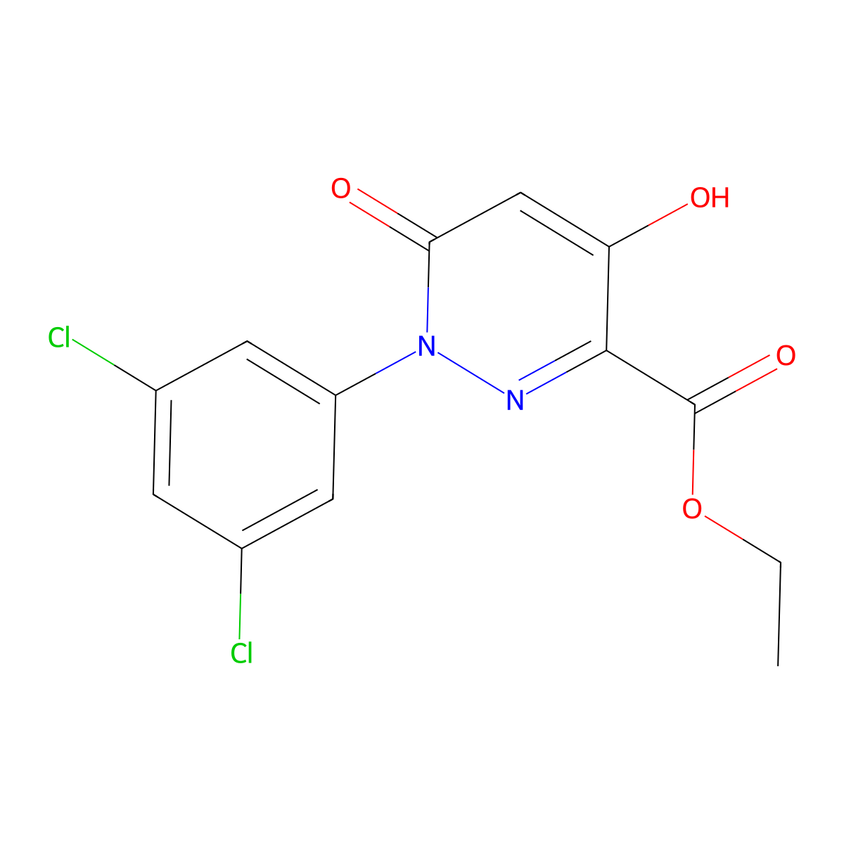 Ethyl 1-(3,5-dichlorophenyl)-4-hydroxy-6-oxo-1,6-dihydro-3-pyridazinecarboxylate molecular structure, CAS 339030-91-0