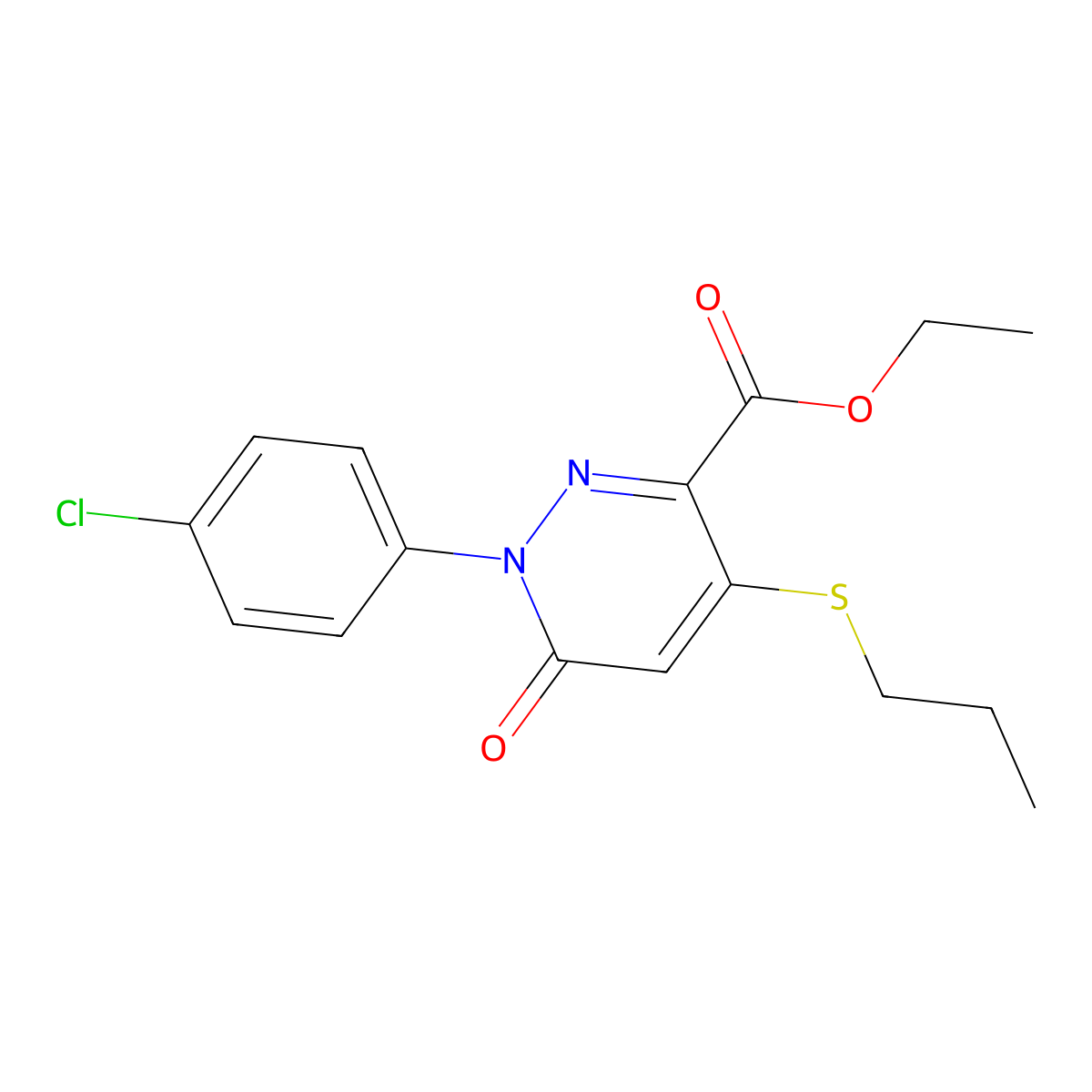 Ethyl 1-(4-chlorophenyl)-6-oxo-4-(propylthio)-1,6-dihydro-3-pyridazinecarboxylate molecular structure, CAS 339031-00-4