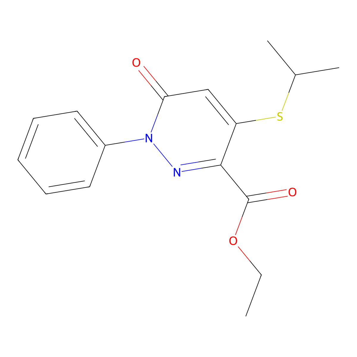 Ethyl 4-(isopropylsulfanyl)-6-oxo-1-phenyl-1,6-dihydro-3-pyridazinecarboxylate molecular structure, CAS 339031-36-6