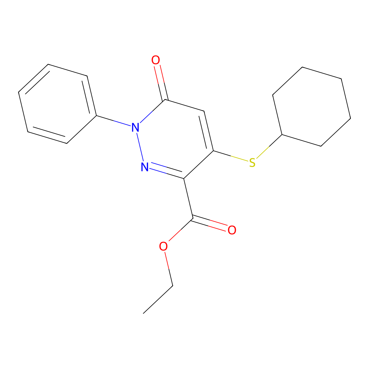 Ethyl 4-(cyclohexylsulfanyl)-6-oxo-1-phenyl-1,6-dihydro-3-pyridazinecarboxylate molecular structure, CAS 339031-39-9