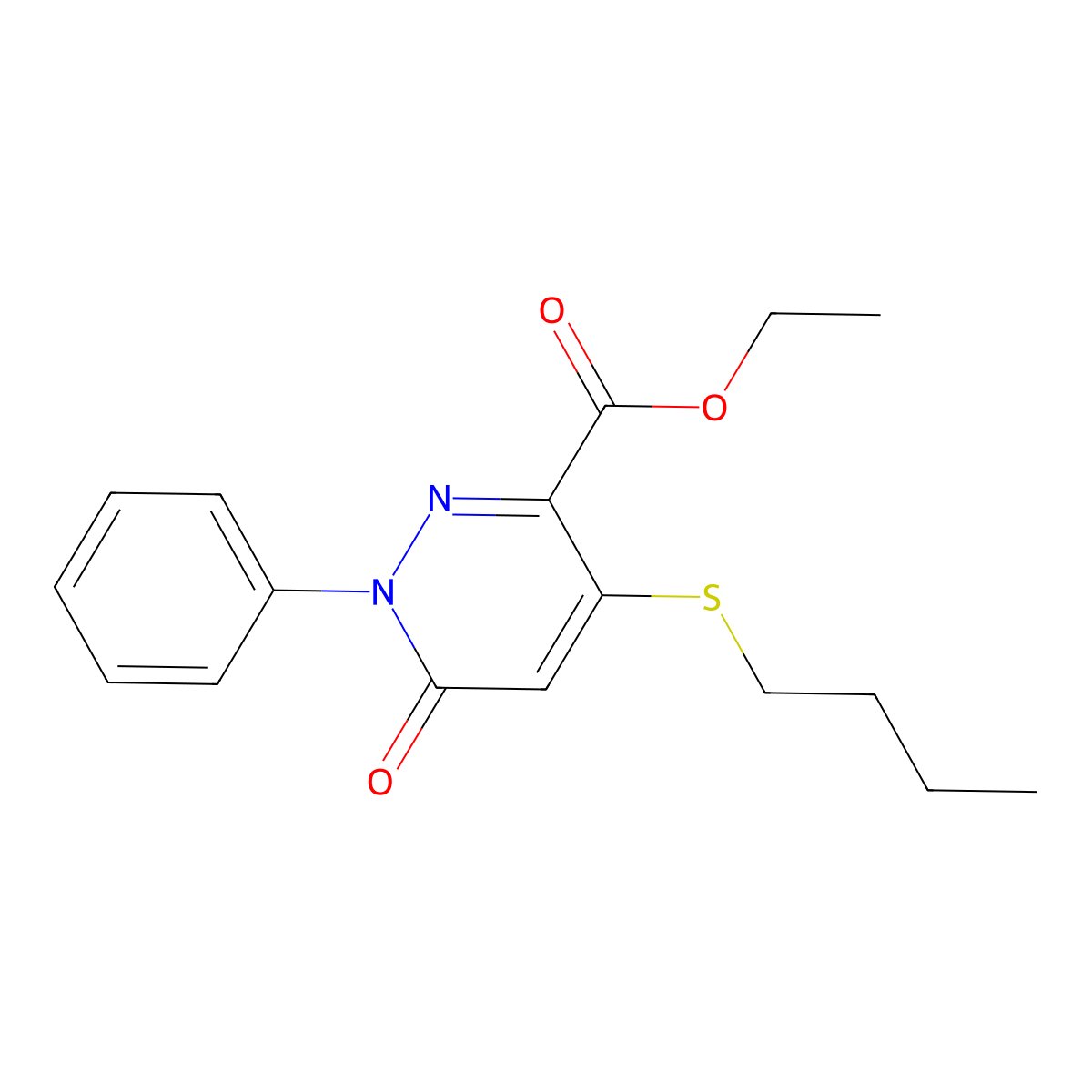Ethyl 4-(butylsulfanyl)-6-oxo-1-phenyl-1,6-dihydro-3-pyridazinecarboxylate molecular structure, CAS 339031-45-7