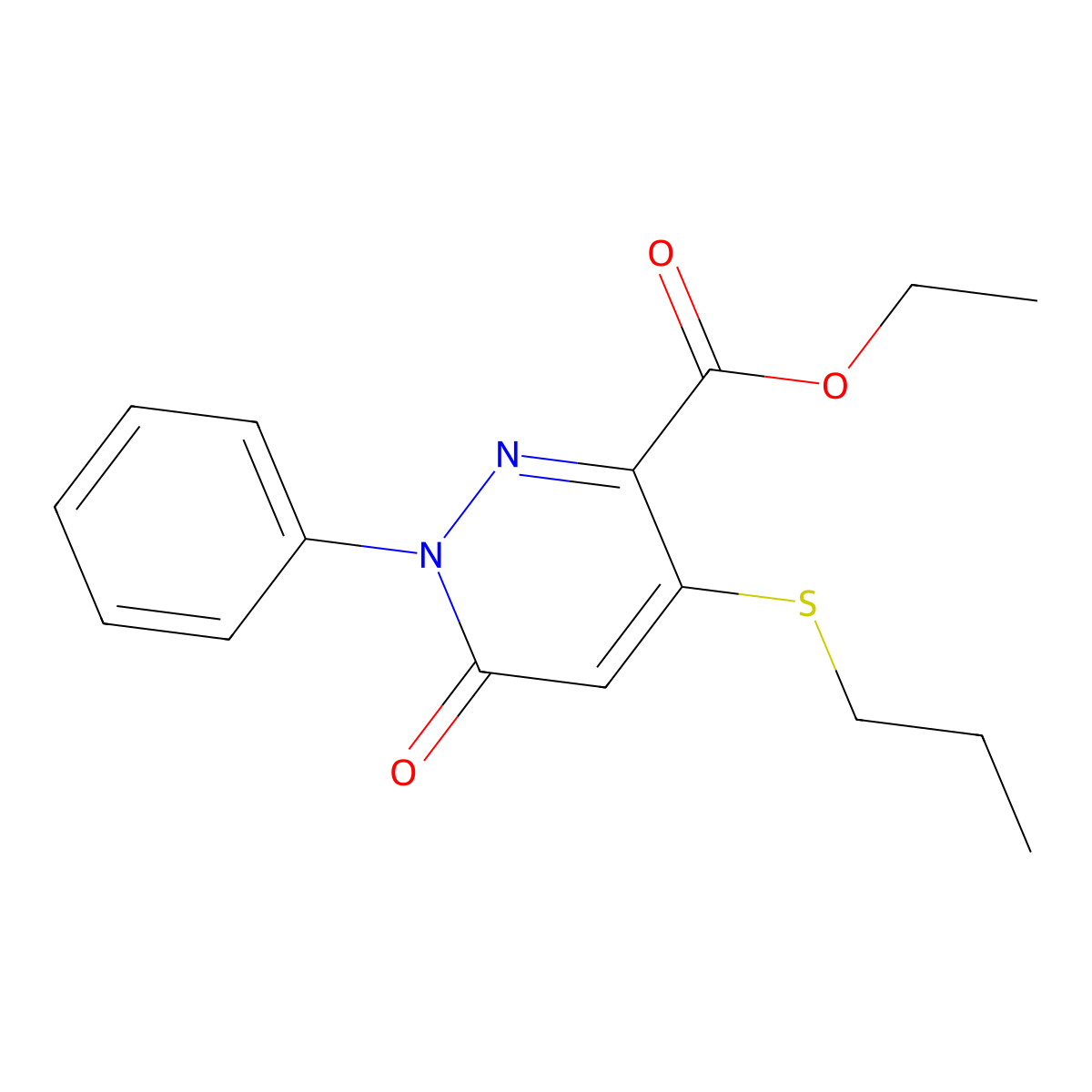 Ethyl 6-oxo-1-phenyl-4-(propylsulfanyl)-1,6-dihydro-3-pyridazinecarboxylate molecular structure, CAS 339031-57-1