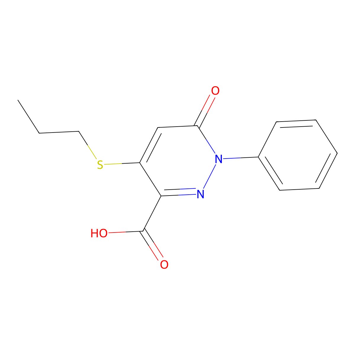 6-Oxo-1-phenyl-4-(propylsulfanyl)-1,6-dihydro-3-pyridazinecarboxylic acid molecular structure, CAS 339031-60-6