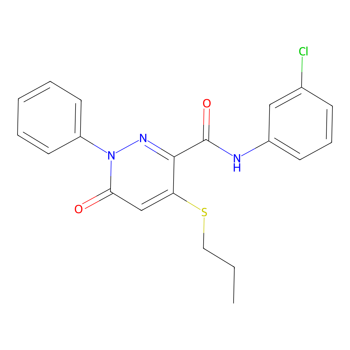 N-(3-chlorophenyl)-6-oxo-1-phenyl-4-(propylsulfanyl)-1,6-dihydro-3-pyridazinecarboxamide molecular structure, CAS 339031-93-5