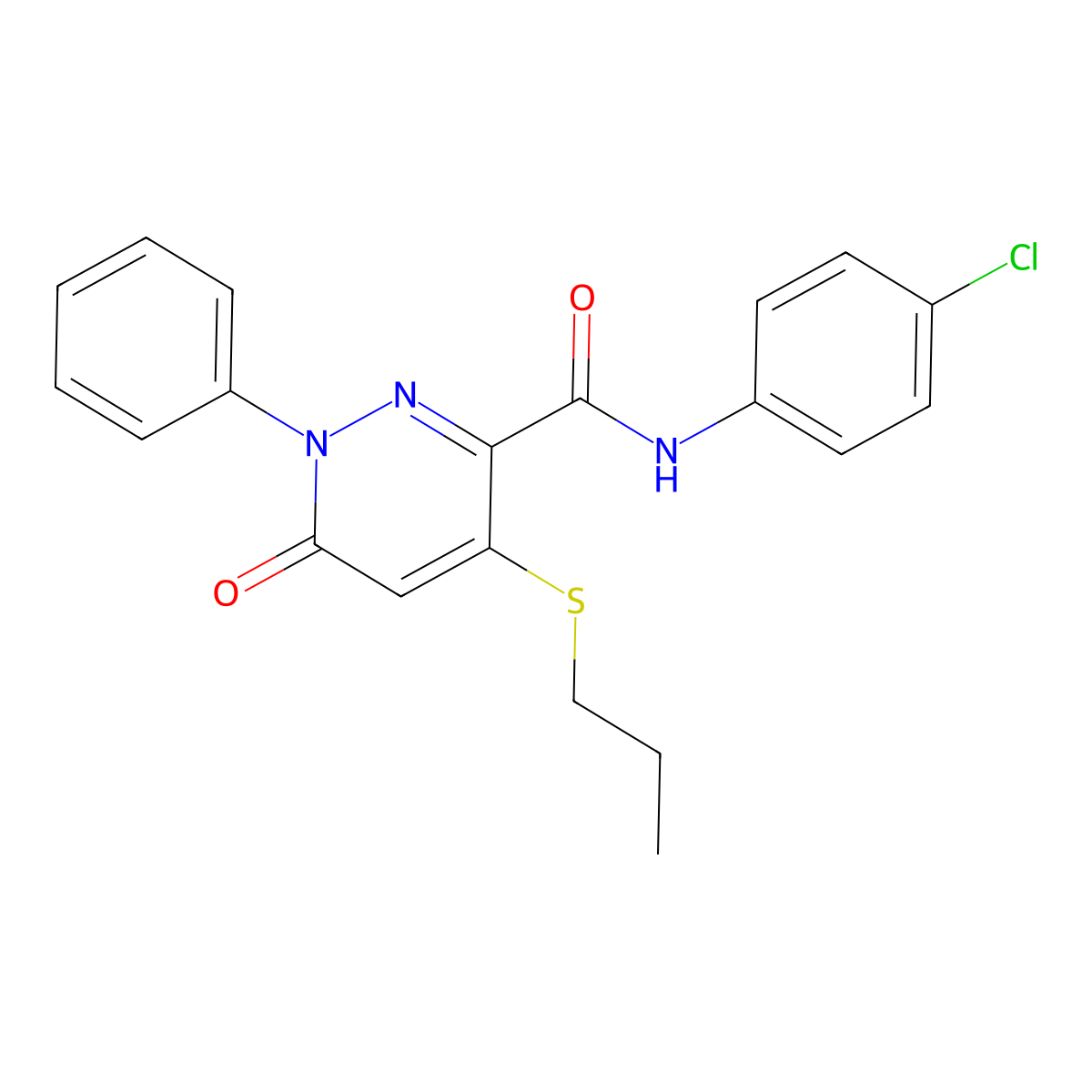 N-(4-chlorophenyl)-6-oxo-1-phenyl-4-(propylsulfanyl)-1,6-dihydro-3-pyridazinecarboxamide molecular structure, CAS 339031-96-8