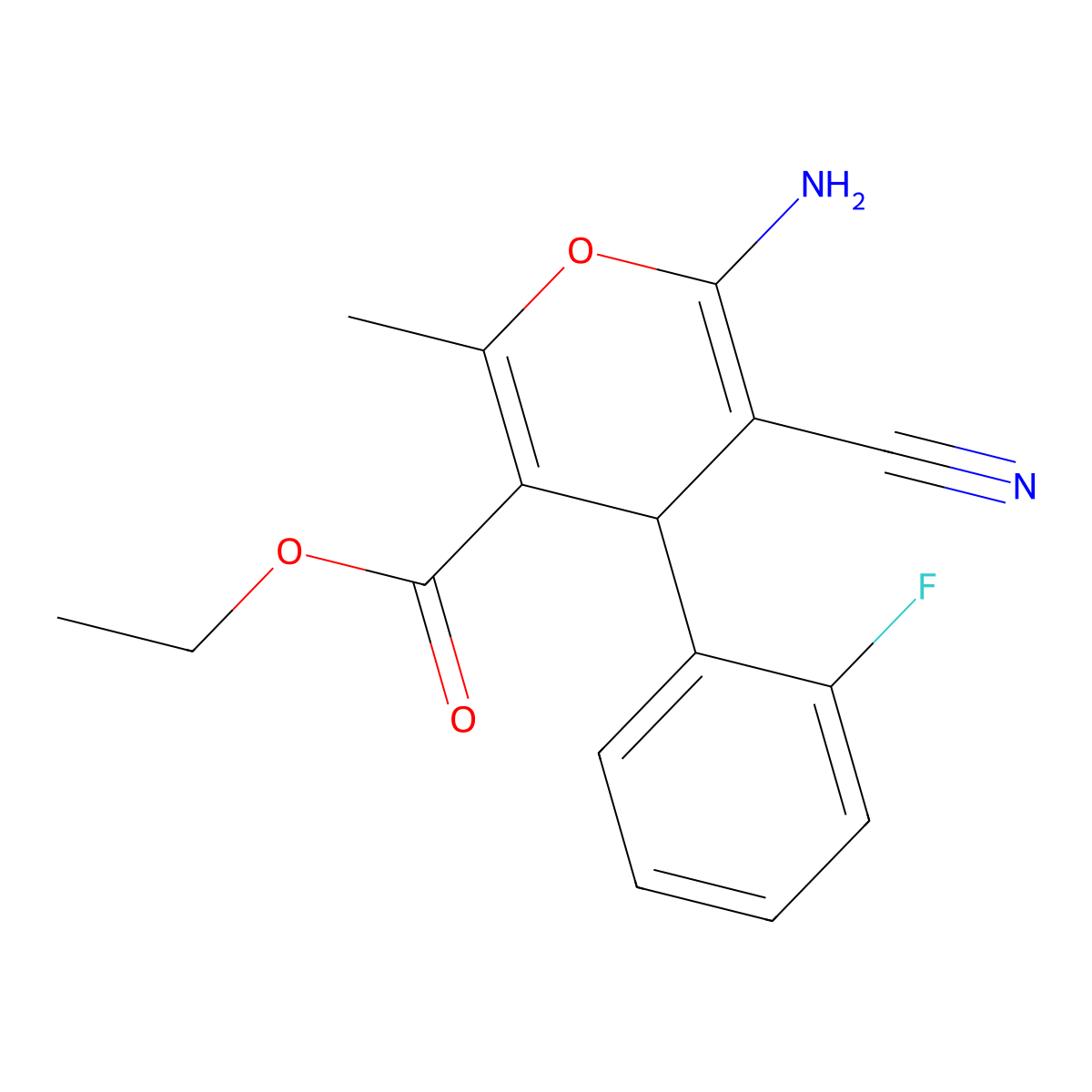 Ethyl 6-amino-5-cyano-4-(2-fluorophenyl)-2-methyl-4H-pyran-3-carboxylate molecular structure, CAS 339060-50-3
