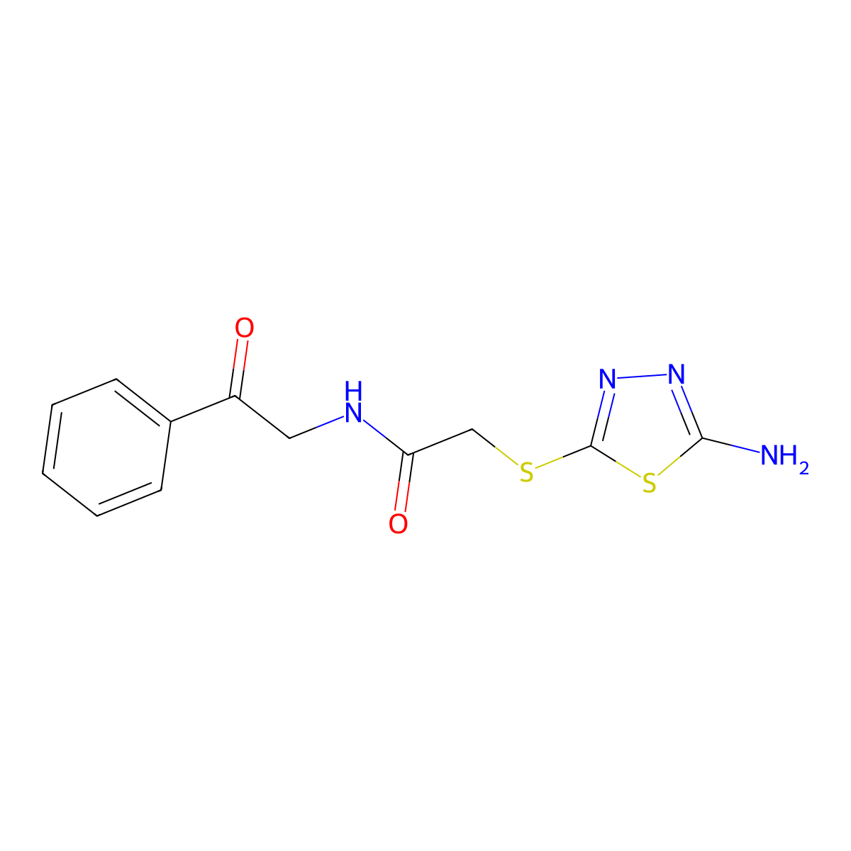 2-[(5-Amino-1,3,4-thiadiazol-2-yl)thio]-N-(2-oxo-2-phenylethyl)acetamide molecular structure, CAS 339061-03-9