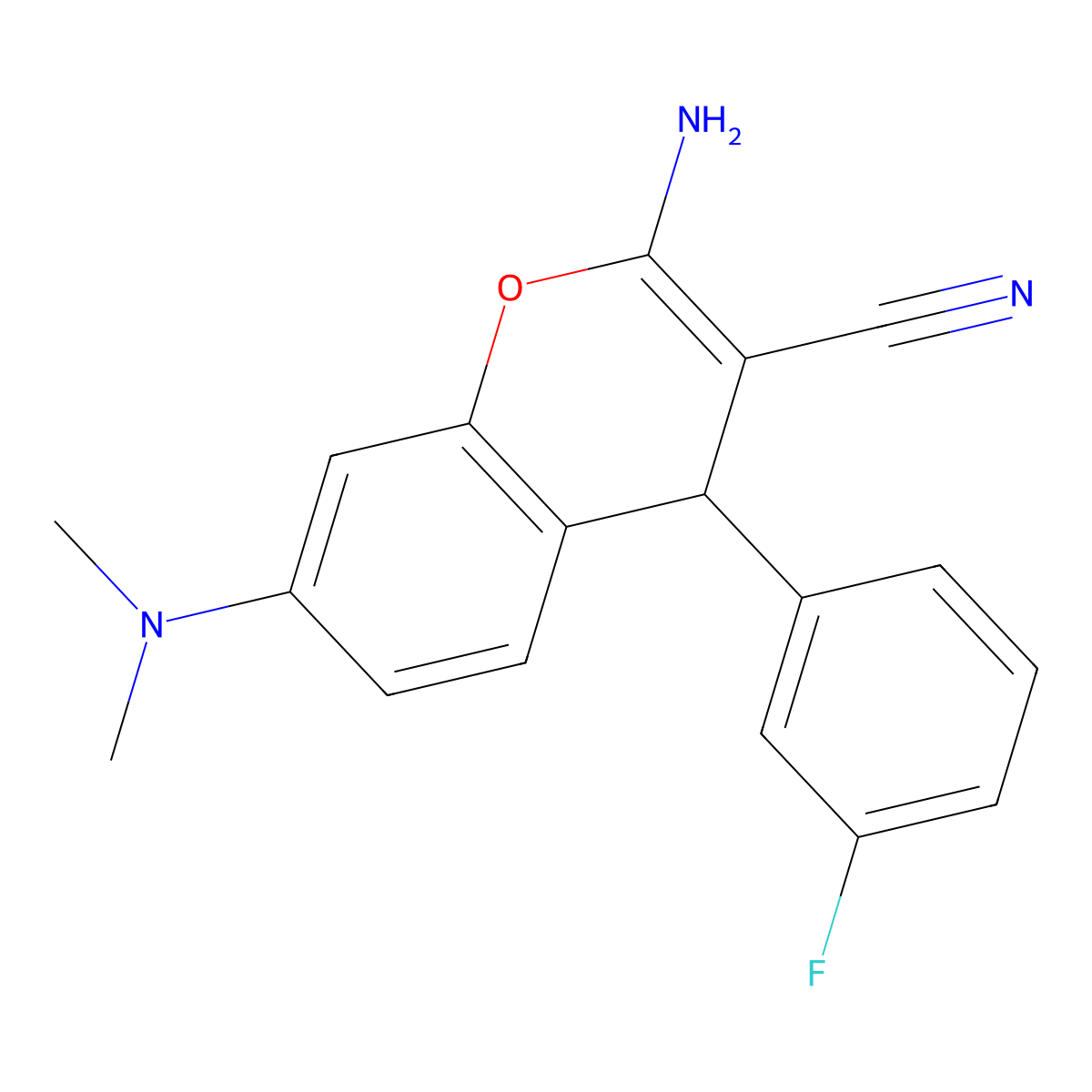 2-amino-7-(dimethylamino)-4-(3-fluorophenyl)-4H-chromene-3-carbonitrile molecular structure, CAS 339062-70-3