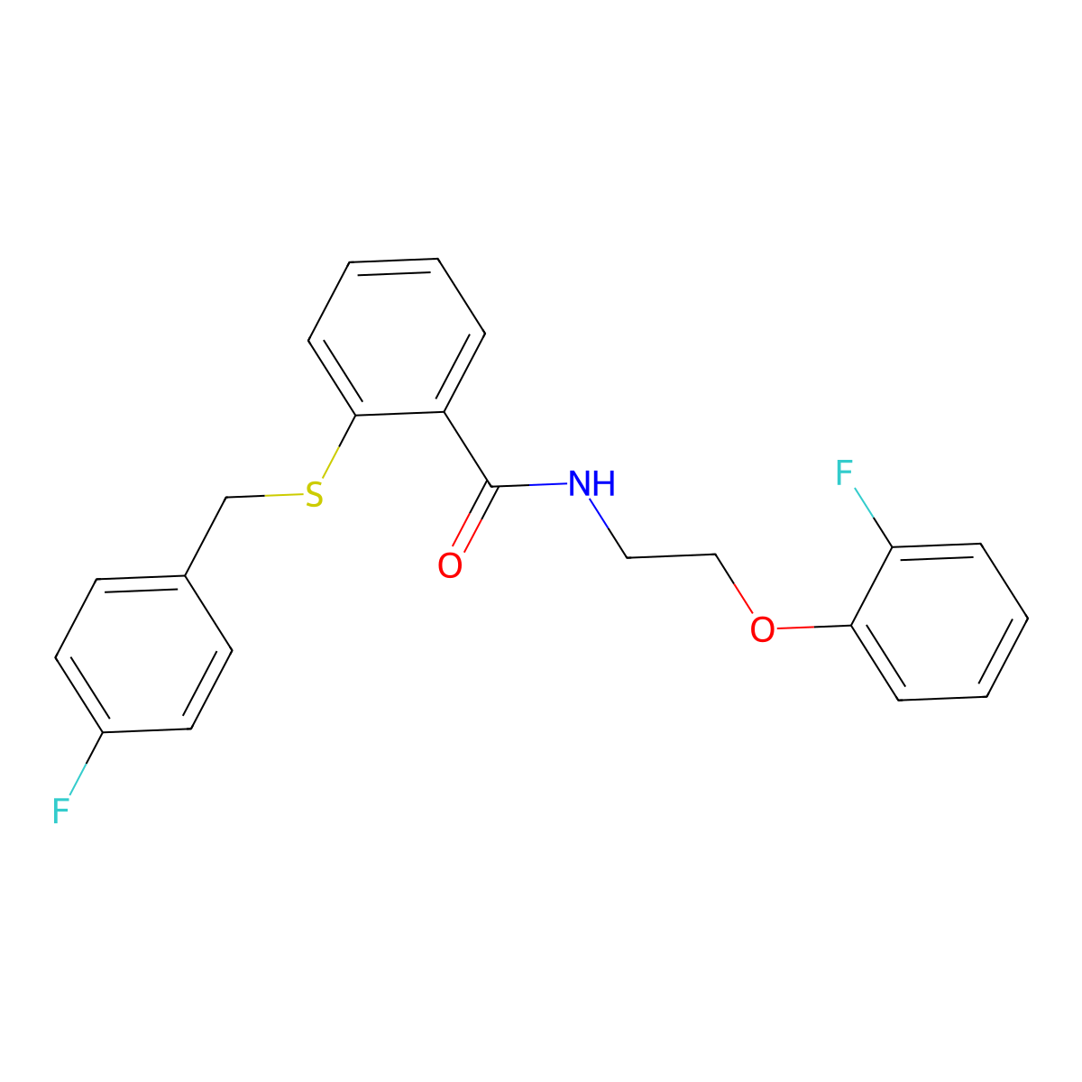 N-[2-(2-Fluorophenoxy)ethyl]-2-[[(4-fluorophenyl)methyl]thio]benzamide molecular structure, CAS 339064-48-1