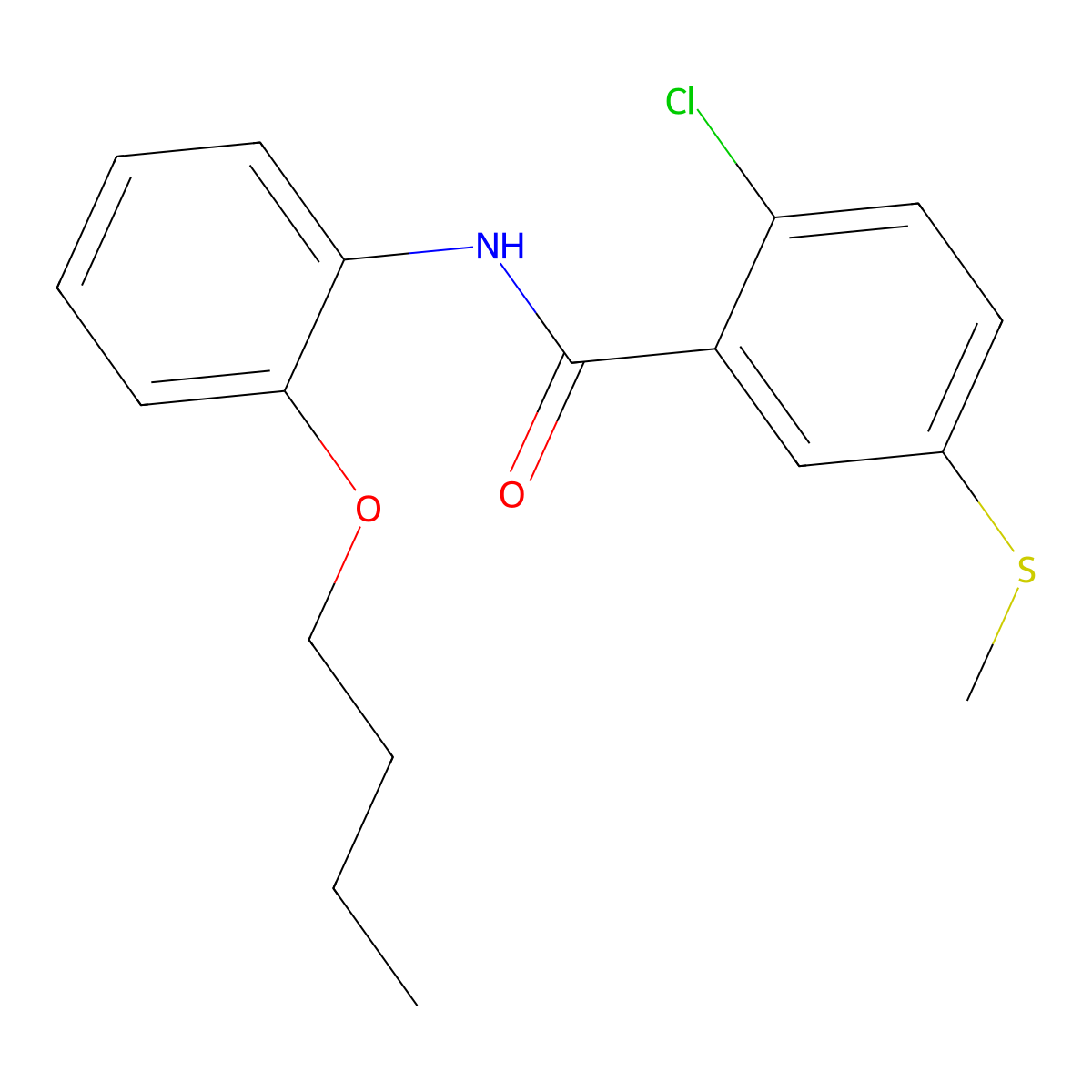 N-(2-butoxyphenyl)-2-chloro-5-methylsulfanylbenzamide molecular structure, CAS 339064-81-2