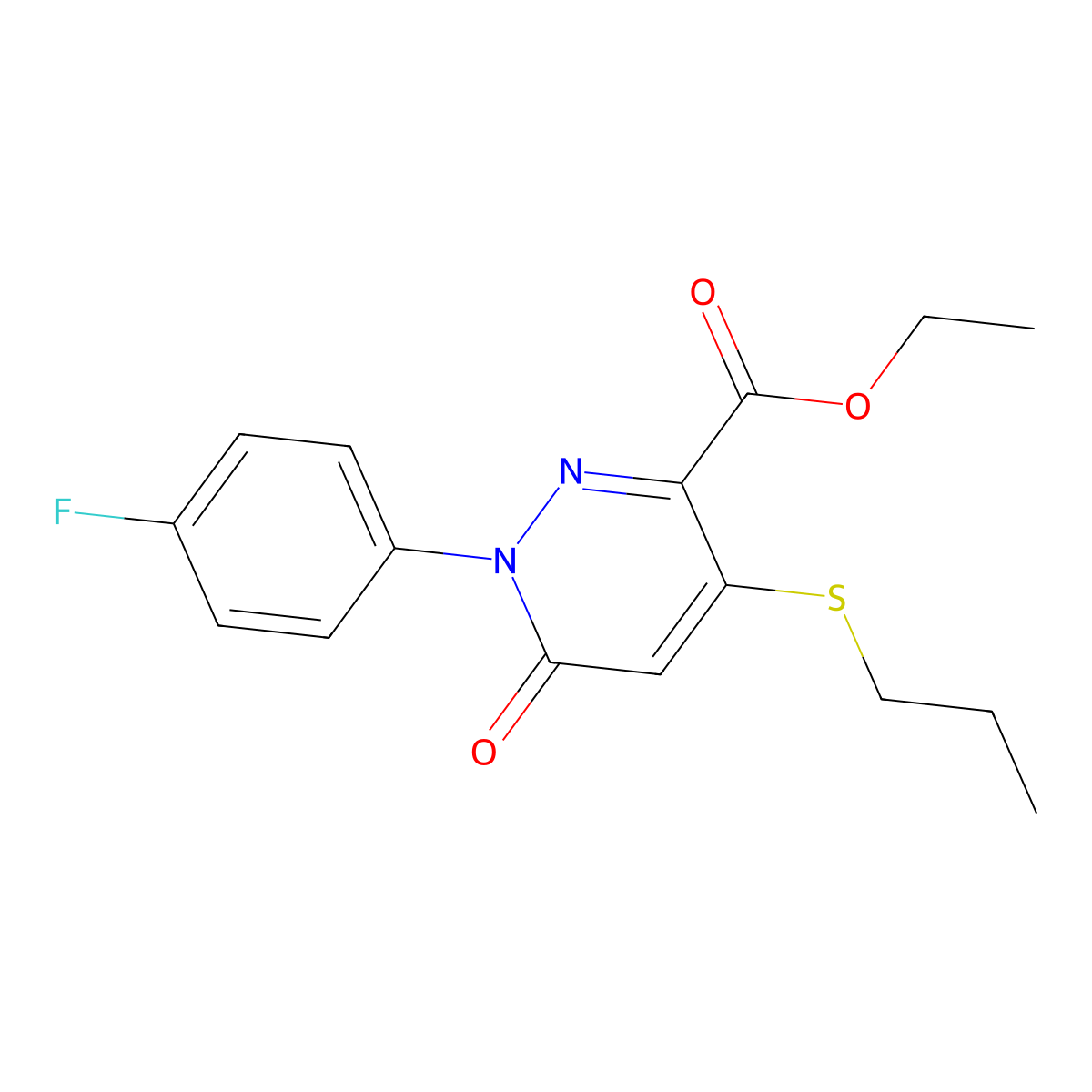 Ethyl 1-(4-fluorophenyl)-6-oxo-4-(propylsulfanyl)-1,6-dihydro-3-pyridazinecarboxylate molecular structure, CAS 339096-26-3