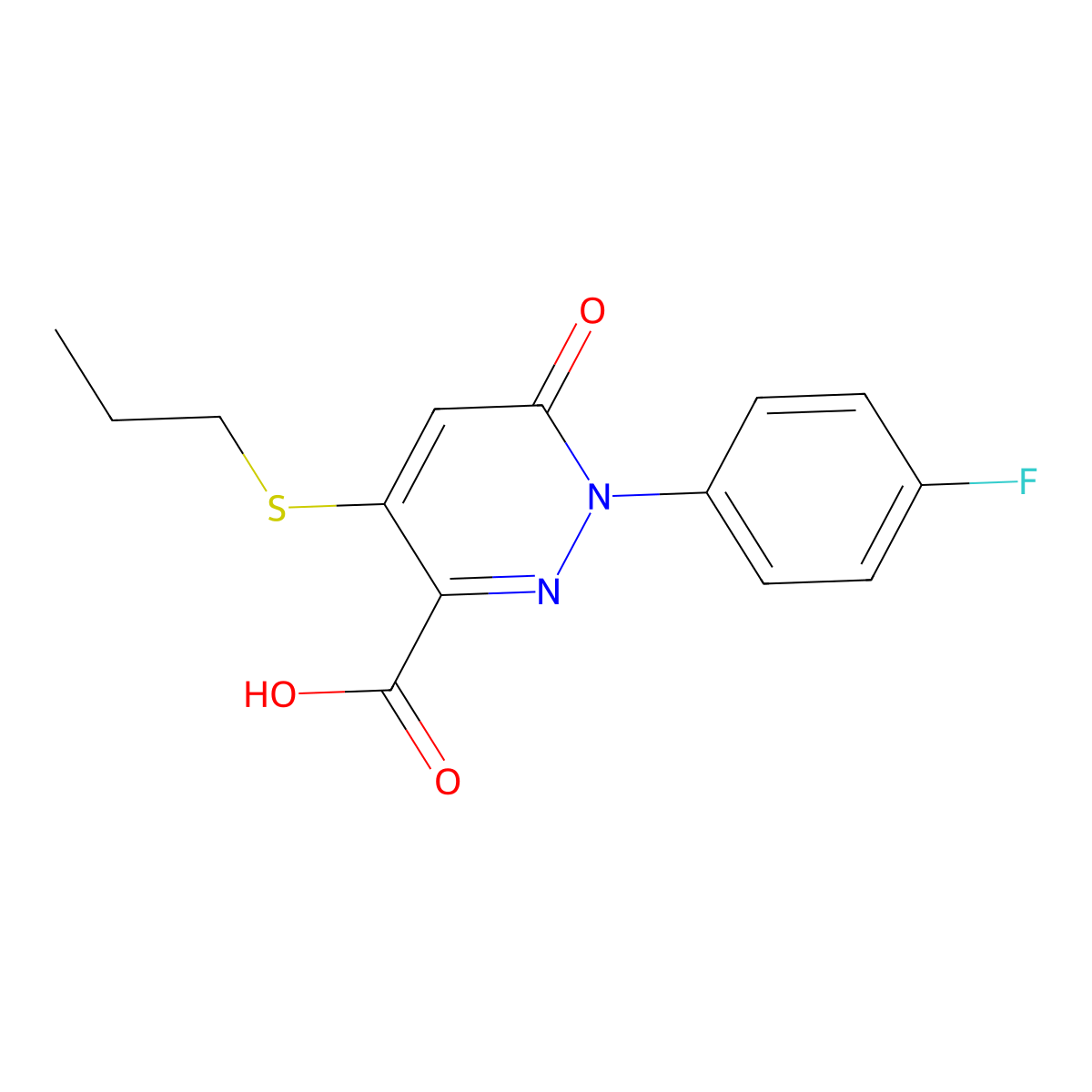 1-(4-Fluorophenyl)-6-oxo-4-(propylsulfanyl)-1,6-dihydro-3-pyridazinecarboxylic acid molecular structure, CAS 339096-33-2
