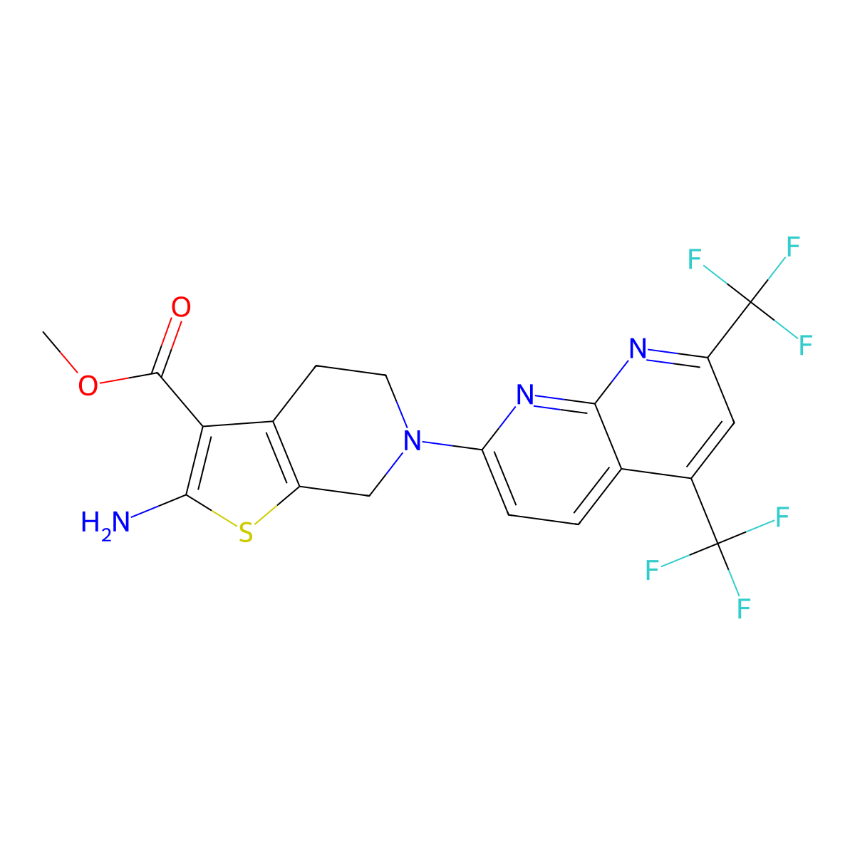 Methyl 2-amino-6-[5,7-bis(trifluoromethyl)[1,8]naphthyridin-2-yl]-4,5,6,7-tetrahydrothieno[2,3-c]pyridine-3-carboxylate molecular structure, CAS 339096-58-1