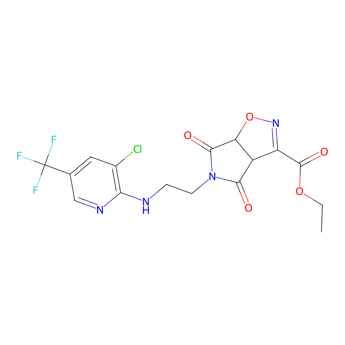 ethyl 5-(2-{[3-chloro-5-(trifluoromethyl)-2-pyridinyl]amino}ethyl)-4,6-dioxo-4,5,6,6a-tetrahydro-3aH-pyrrolo[3,4-d]isoxazole-3-carboxylate molecular structure, CAS 339096-68-3